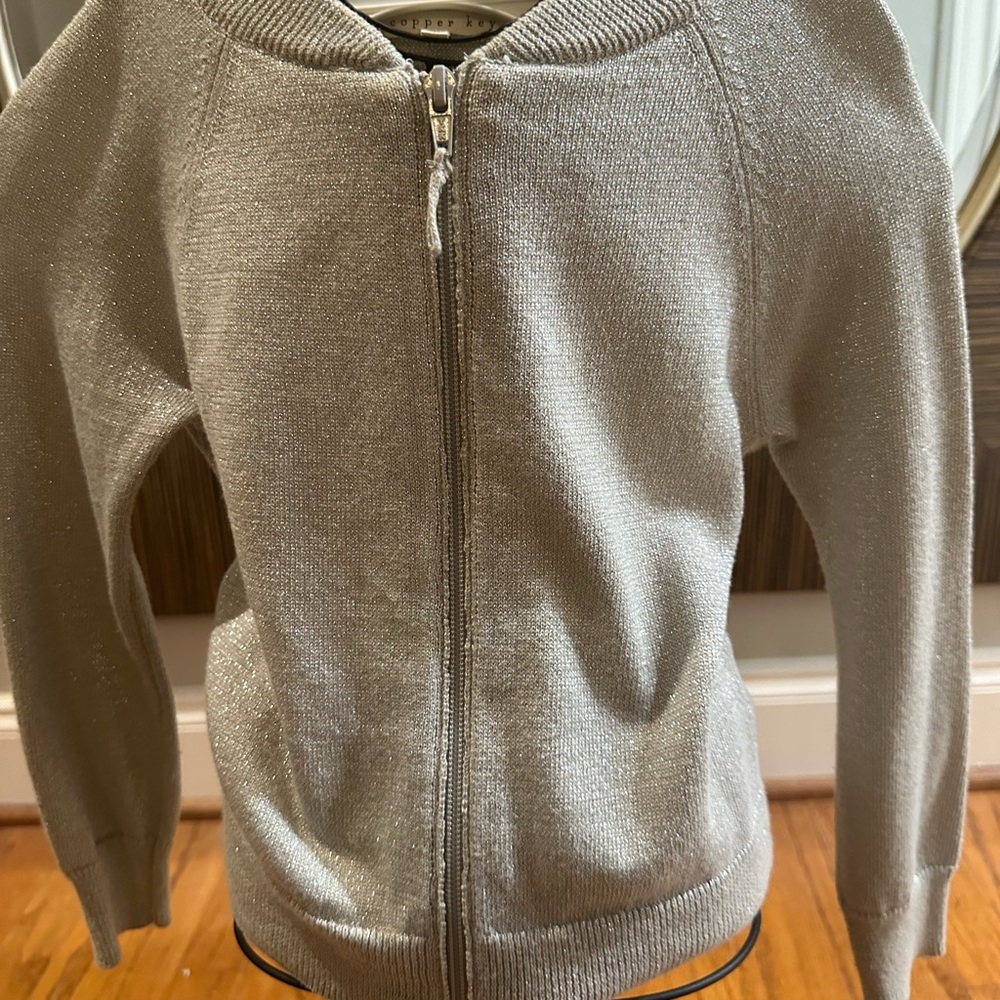 Silver Metallic Zip-Up Sweater
